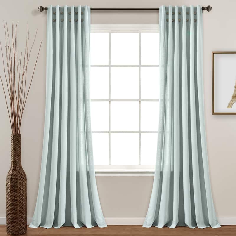 Lush Decor Linen Button Pinched Pleat Window Curtain Single Panel - 84" x 40"
