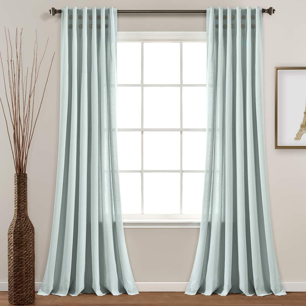 Lush Decor Linen Button Pinched Pleat Window Curtain Single Panel - 84" x 40"