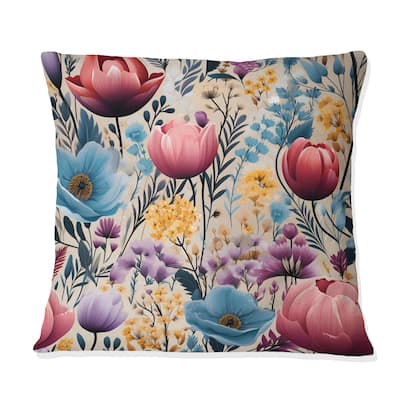 Designart "Pink And Purple Watercolor Floral Pattern" Floral Printed Throw Pillow