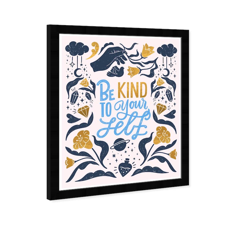 Wynwood Studio Prints Typography and Quotes Be Kind To Yourself Blue and Celeste Bohemian & Eclectic Wall Art Canvas Print