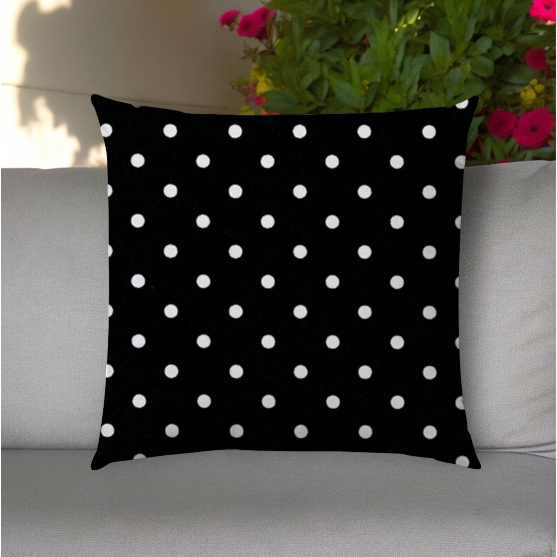 Black and white polka dot outdoor pillows sale