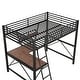 preview thumbnail 8 of 6, Full Size Metal Loft Frame wFull-Length Guardrail, Desk, Shelf,Black