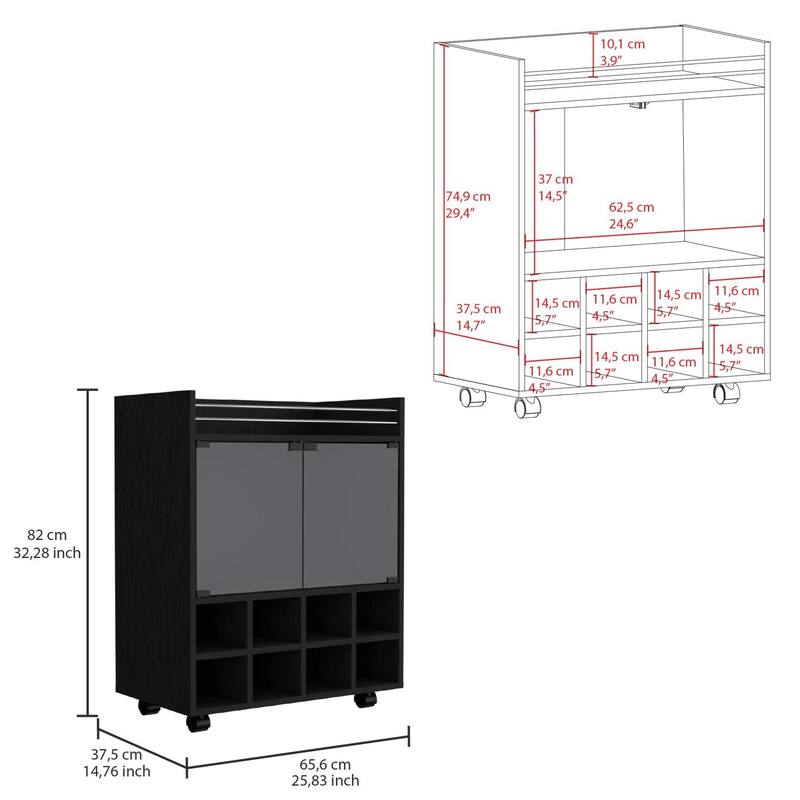 St Andrews Bar Cart, Double Glass Door Cabinet