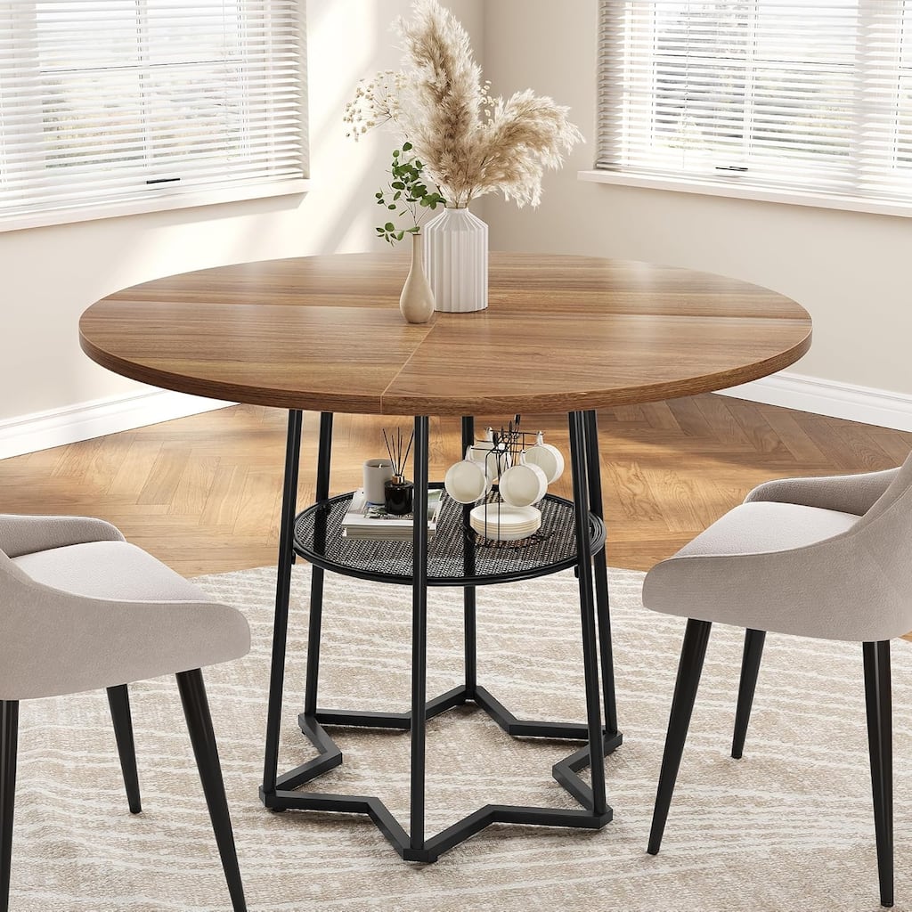 Round Dining Table, Circle Kitchen Table with Storage