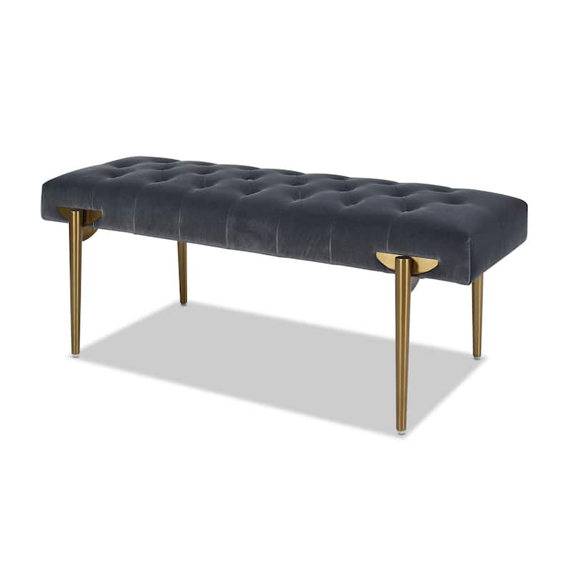 Upholstered Gold Accent Bench, Velvet, Sturdy Solid Birchwood and Plywood Frame