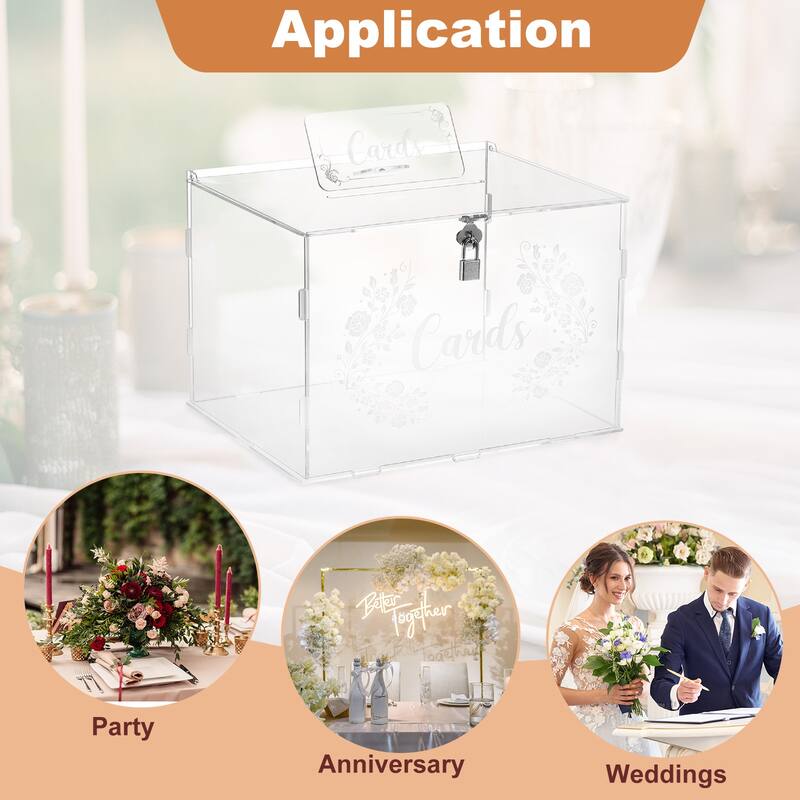 Acrylic Wedding Card Box with Lock Gift Card Box for Wedding Reception - Clear