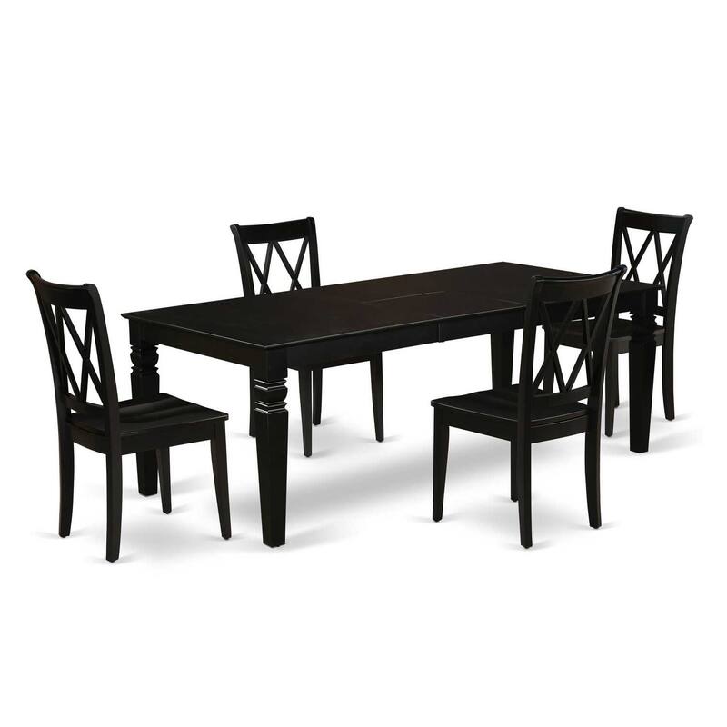 5Pc Dinette Set - 66/84 Inch Rectangle Table w/ Butterfly Leaf & 4 Dining Chairs - Black Finish