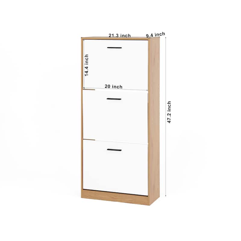 Shoe Storage Cabinet with 3 Flip Drawers, Freestanding Narrow Shoe Rack, Hidden Shoe Cabinet with Adjustable Panel