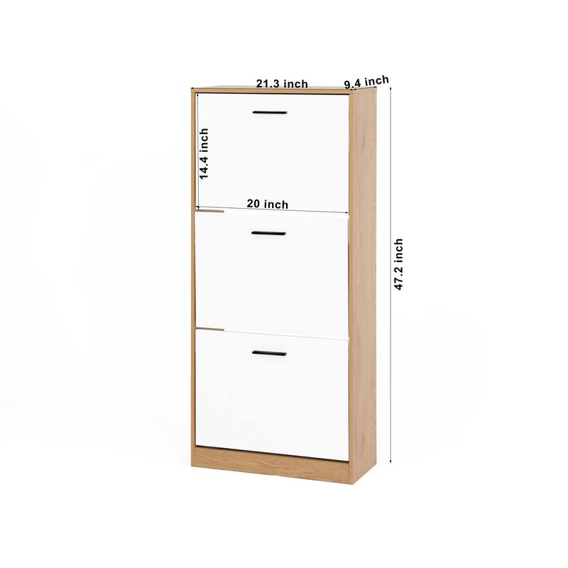 Shoe Storage Cabinet with 3 White Panel Flip Drawers, Freestanding Organizer for Entryway