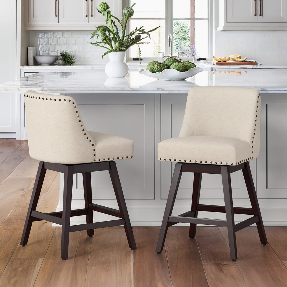 Modern 26 in. H Counter Height Bar Stools Upholstered 360 Free Swivel Counter Stools with Nailhead Trim