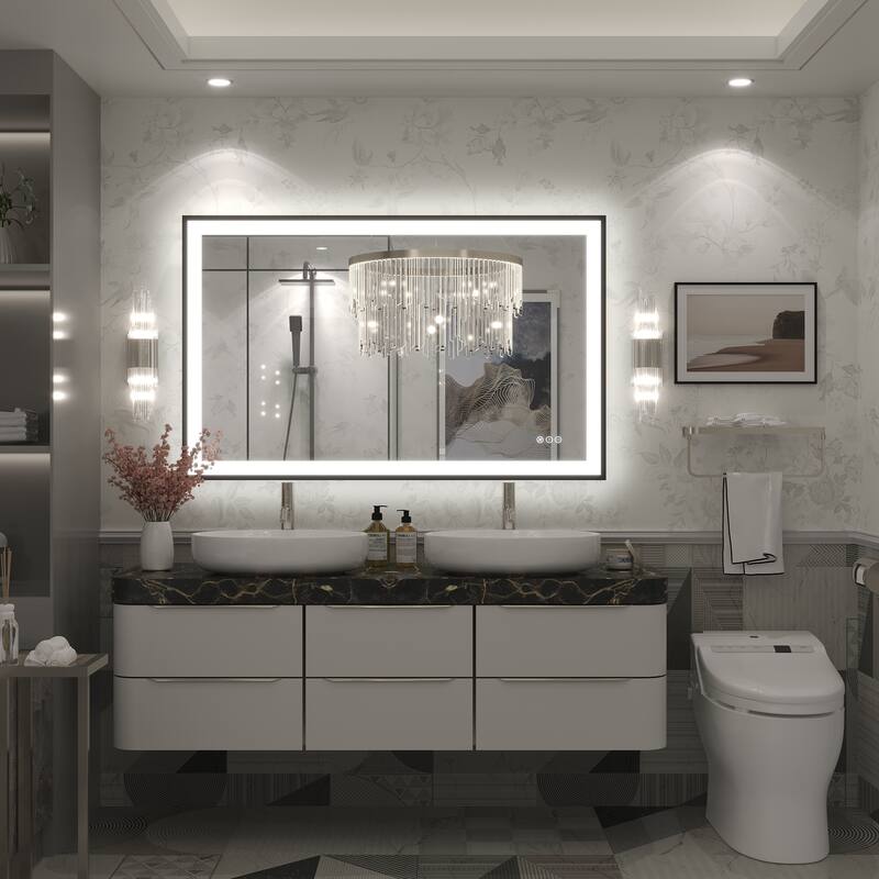 Extra Large Black Frame LED Bathroom Vanity Mirror with 3 Years Warranty and UL Certified