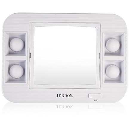 Jerdon LED Lighted Makeup Mirror, 5x Magnification, White Finish