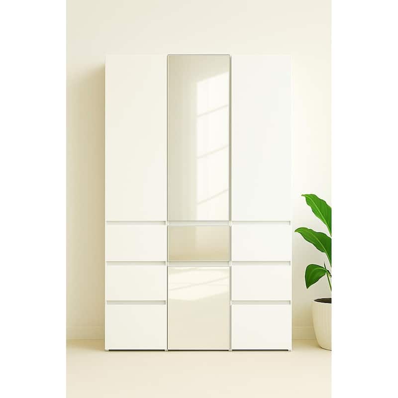 Elise Modular Wood Closet System with Mirror in White - 62.8"D x 17.72"W x 70.9"H