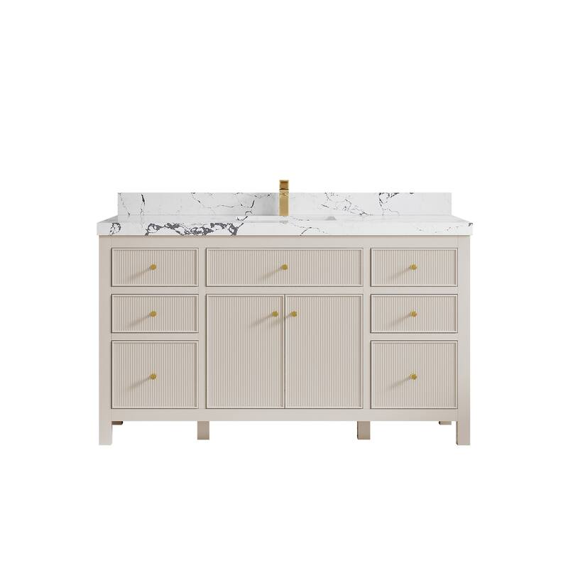 Willow Collections 60 in W x 22 in D Sonoma Free Standing Reeded Single Sink Bathroom Vanity with Countertop