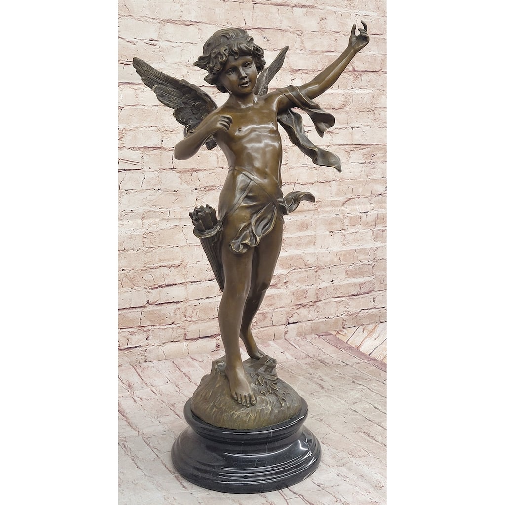 Vintage Style Bronze Putti Cherub Angel Child Cupid W/ Arrows Sculpture Statue