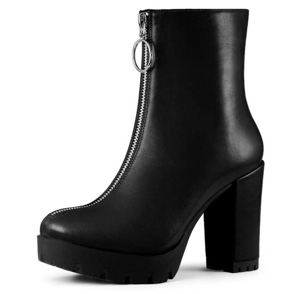 Women's Platform Front Zip Chunky Heel 