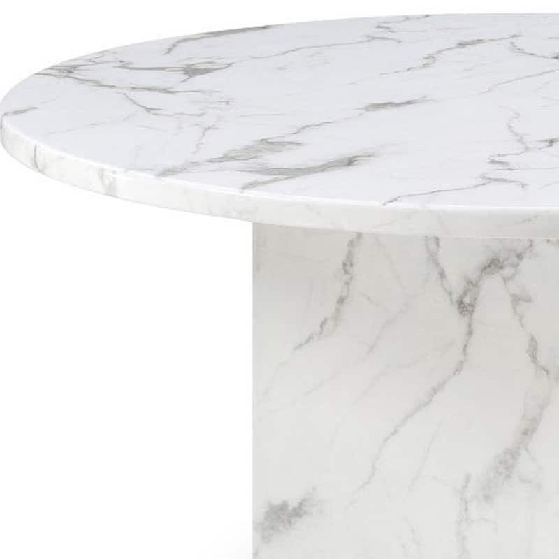 HomeRoots 60" Gray and White Marble Pedestal Base Round Top Dining Table - 60.00 in. x 30.00 in. x 60.00 in.