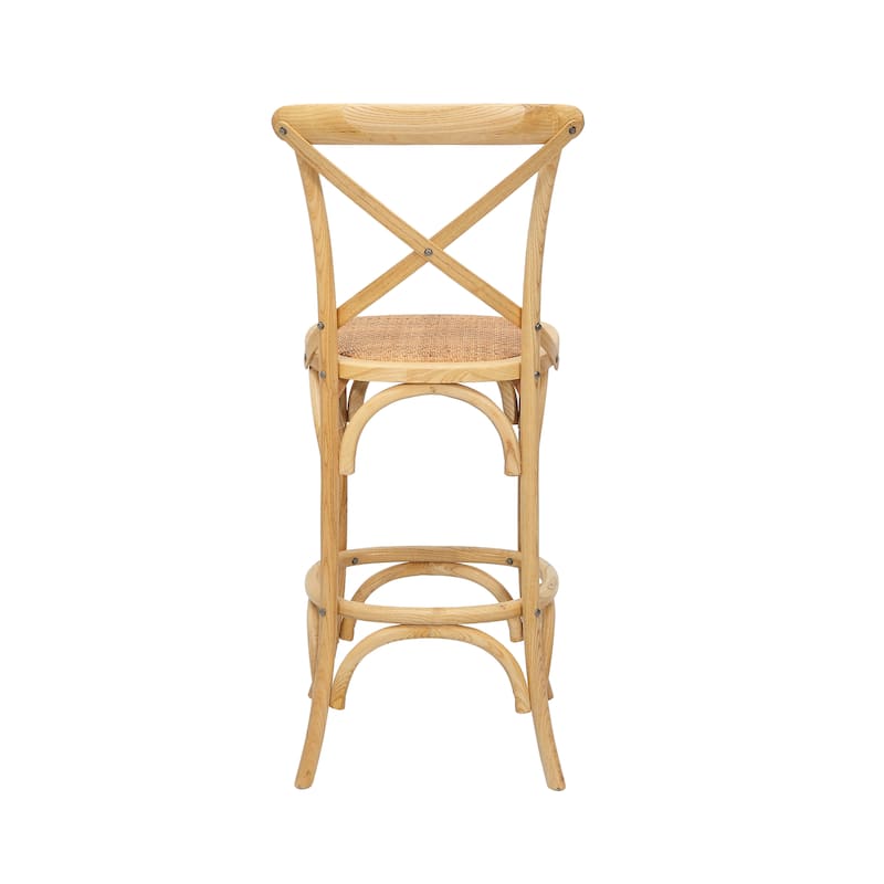 Porthos Home Ziva Bar Stools Set of 2, Elm Wood with Woven Rattan