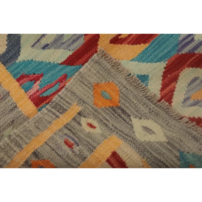 Hand Woven Oriental 100% Wool Carpet Southwestern Tribal Multi-Colored Kilim Runner Rug - 10' 10'' X 2' 9''
