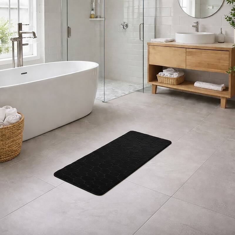 Memory Foam Runner Bath Mat Pebble Design 48x18 - Black