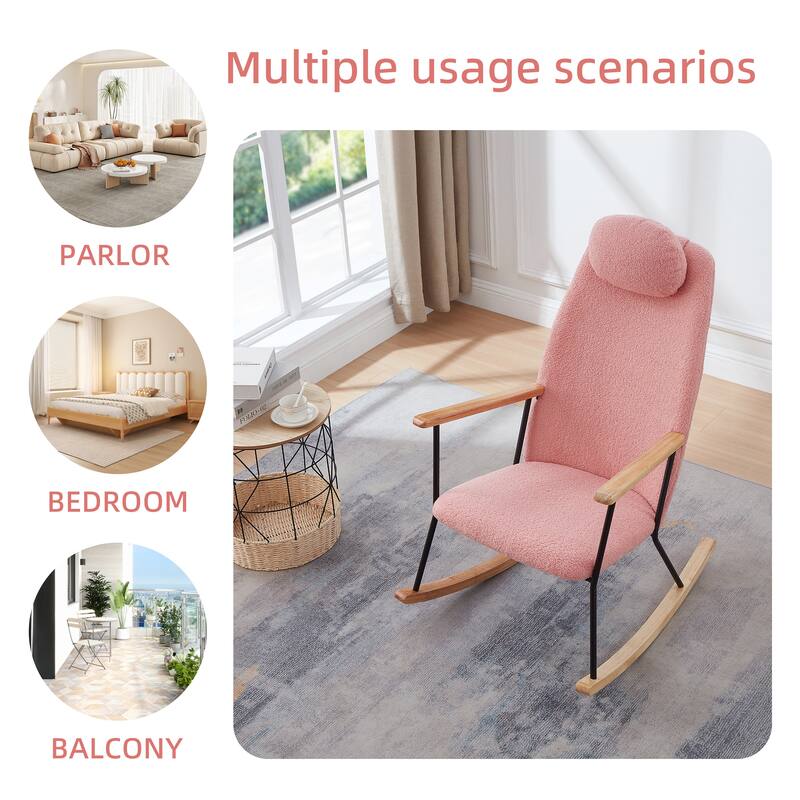 Modern Adjustable Headrest Pillow Upholstered High Back Rocking Chair