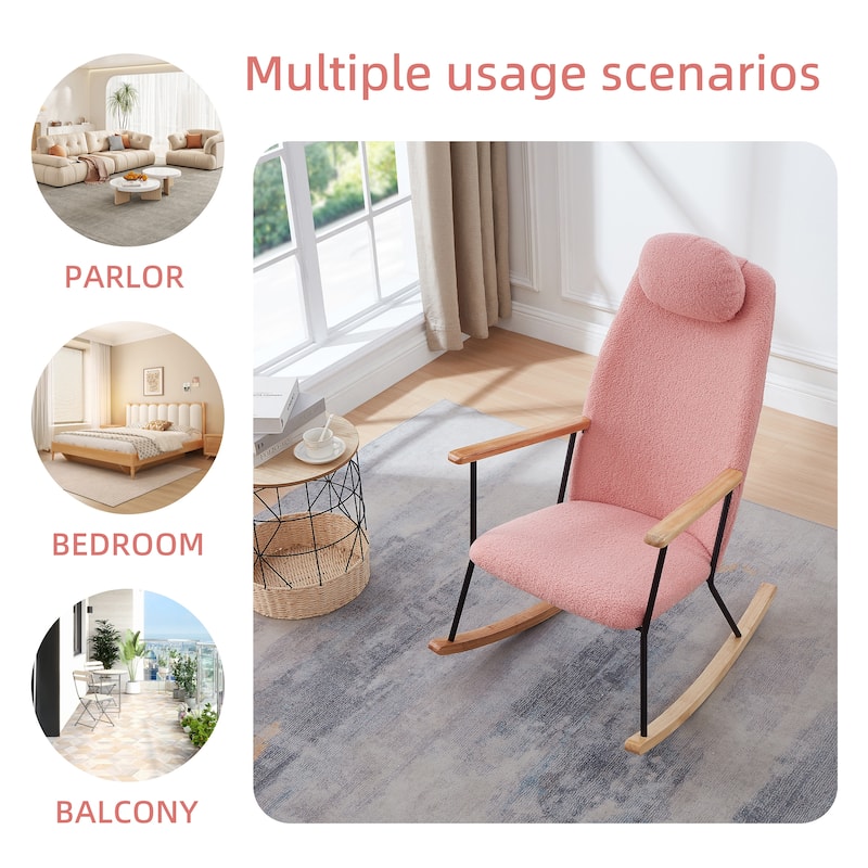 Modern Rocking Accent Chairs Comfy Side Chair for Nursery, Bedroom, Living Room - Pink