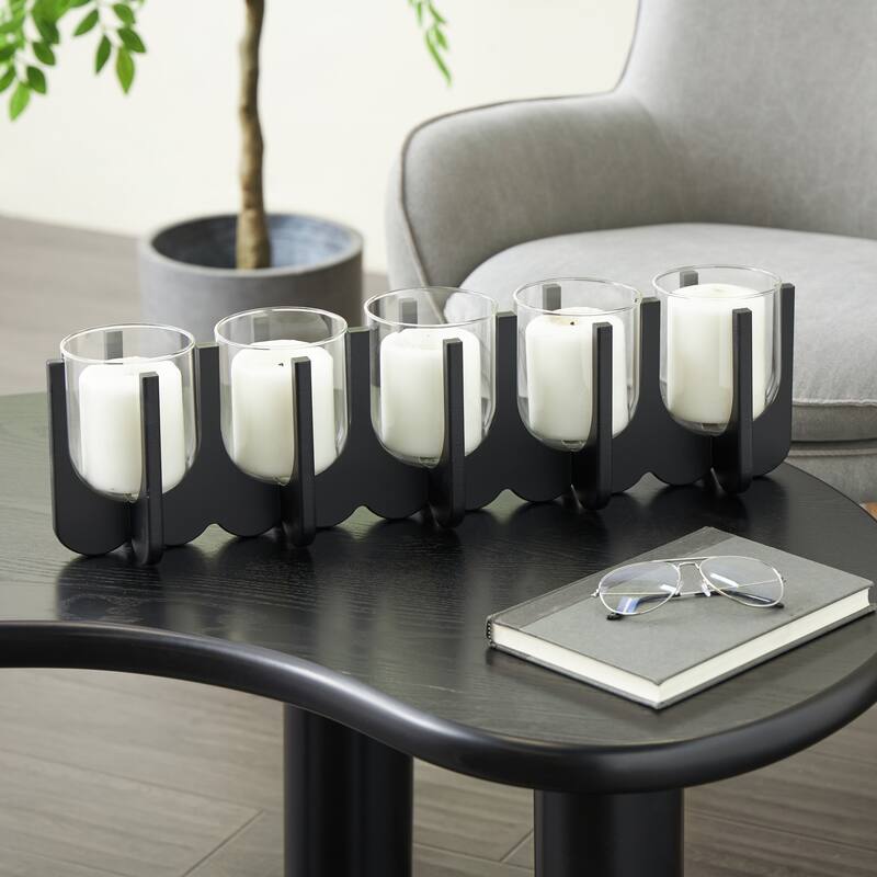 Wooden Hurricane 5 or 3 Slot Candle Holder - Black - Roche River Decor