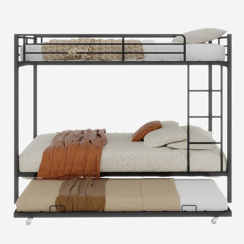 Durable Square Tube Iron Bunk Bed Featuring Safety Rails