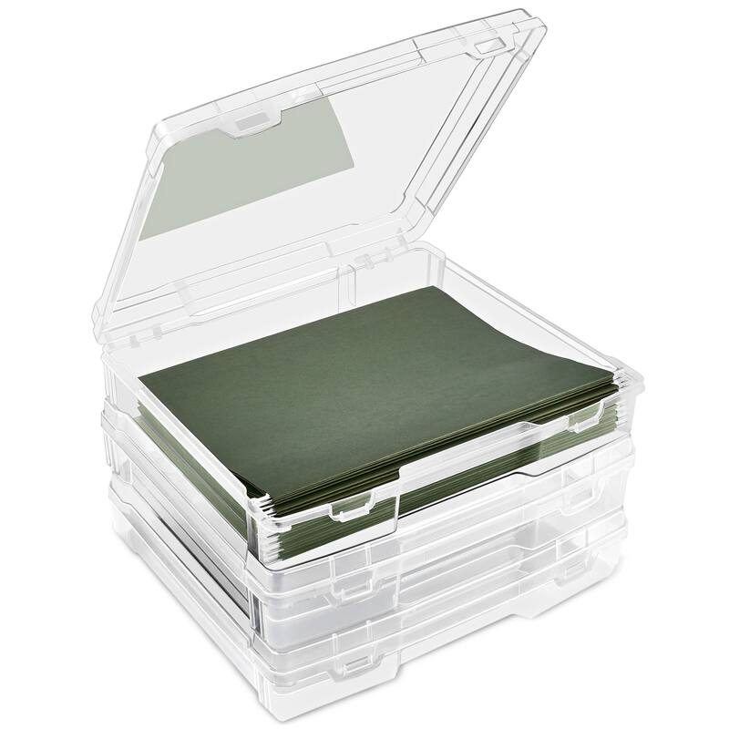 Sorbus Set of 3 Wide Hanging File Organizer Bin, Interior 10"x12" Clear Plastic Stackable for Document Storage - Clear - File Storage Box - Plastic