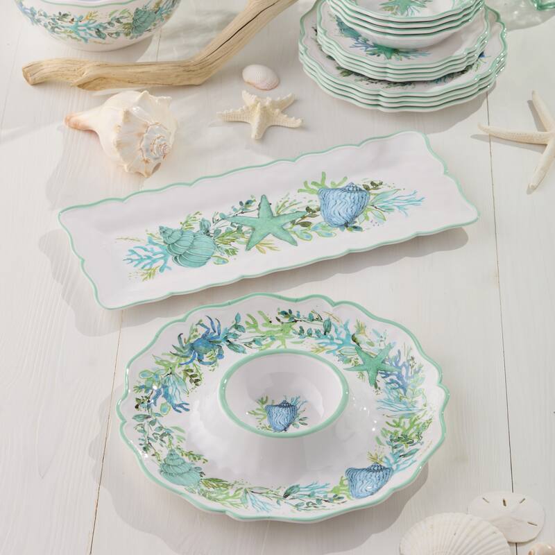 Certified International Sea Glass Melamine 2 Piece Appetizer Set - 19.00"L x 8.00"W x 0.75"H