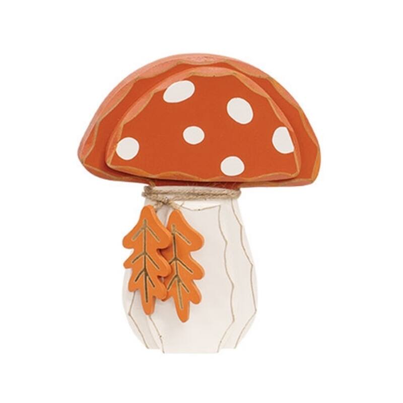 Distressed Chunky Wooden Mushroom w/Leaves Sitter - Multi - Multi