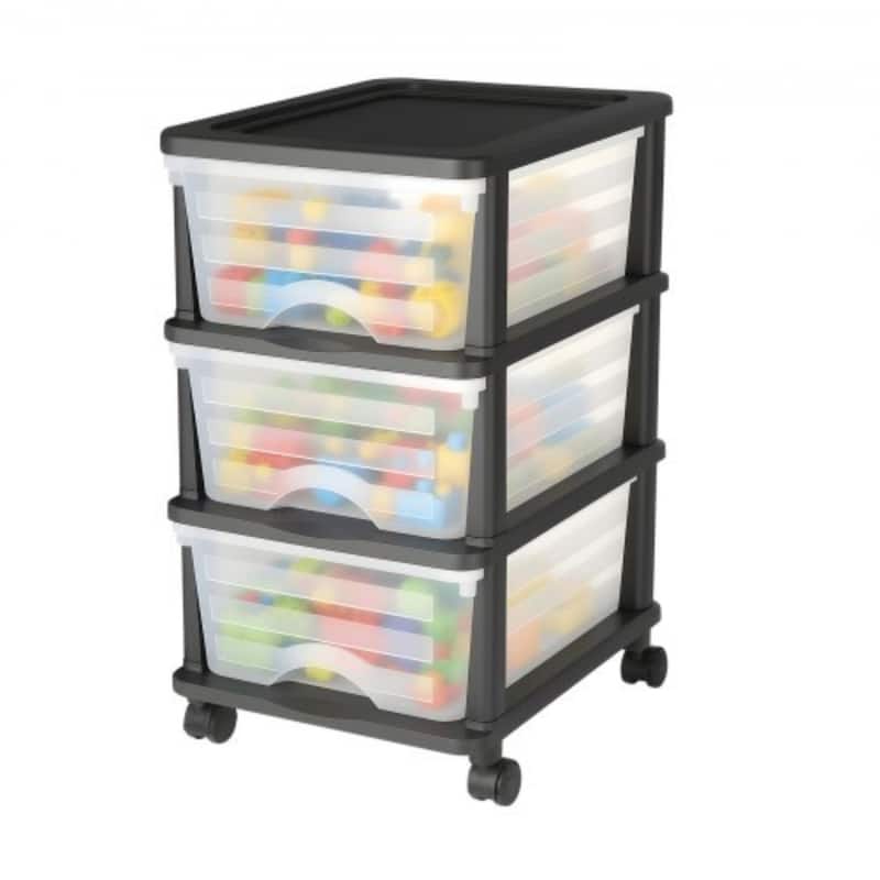 Multi-Purpose Plastic Storage Drawers with Transparent Front and Rolling Cabinet for Bedroom or Kitchen - 3-Drawers