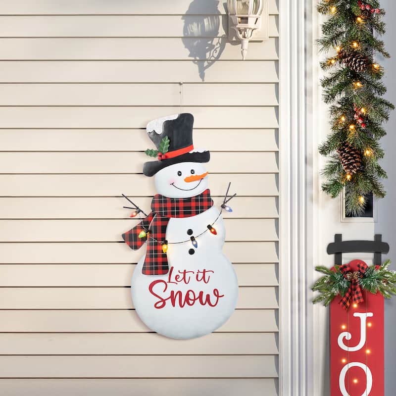 Glitzhome 36"H Lighted Metal Christmas Let it Snow Snowman with Colorful Bulbs Yard Stake - Multi
