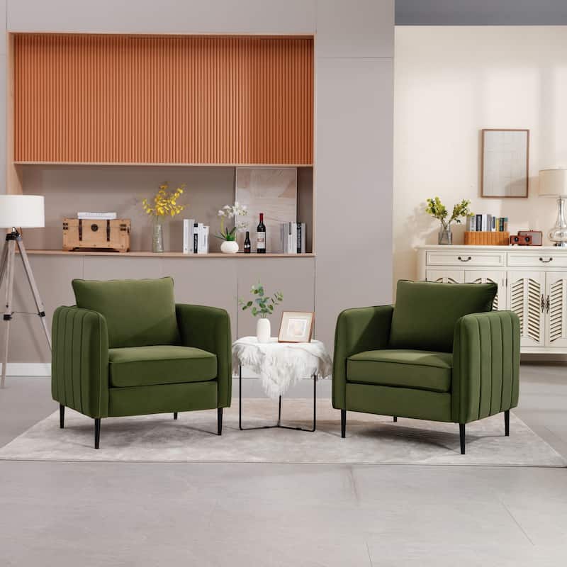 Accent Chair for Living Room, Velvet Comfy Single Sofa Chair Mid-Century Modern Armchair with 1 Pillow and Metal Legs