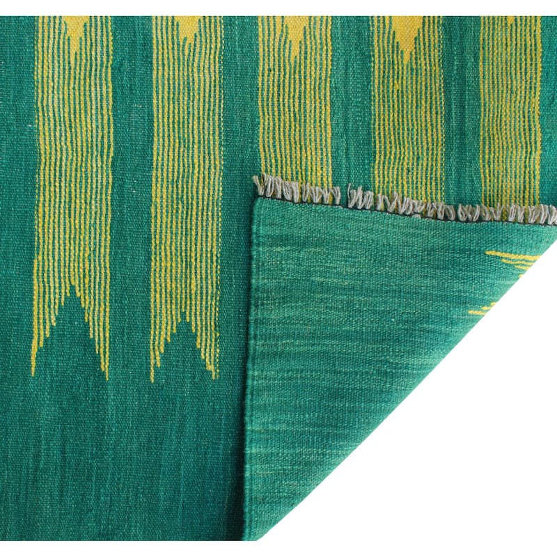 Modern Flatweave Baki Green/Gold Rug - 5'7" x 7'11"