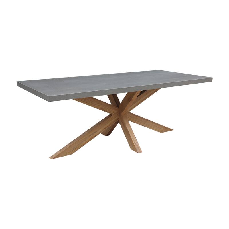 Outdoor Teak Patio Dining Table with Polystone Top - Natural/ Gray