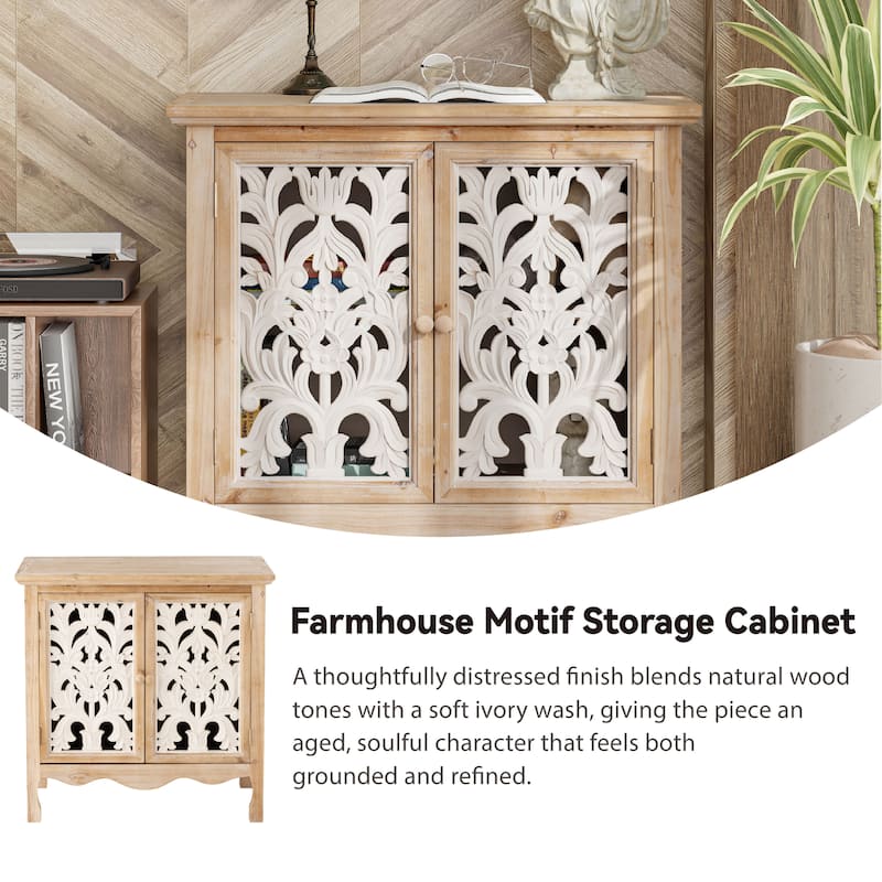 COZAYH French Country Storage Cabinet, Classic Carved Openwork Cupboard, Perfect for Living Room, Kitchen, Hallway