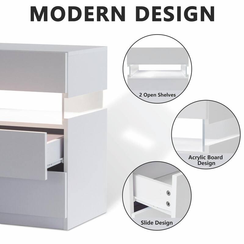 3-Drawer LED Nightstands with Acrylic Board for Bedrooms