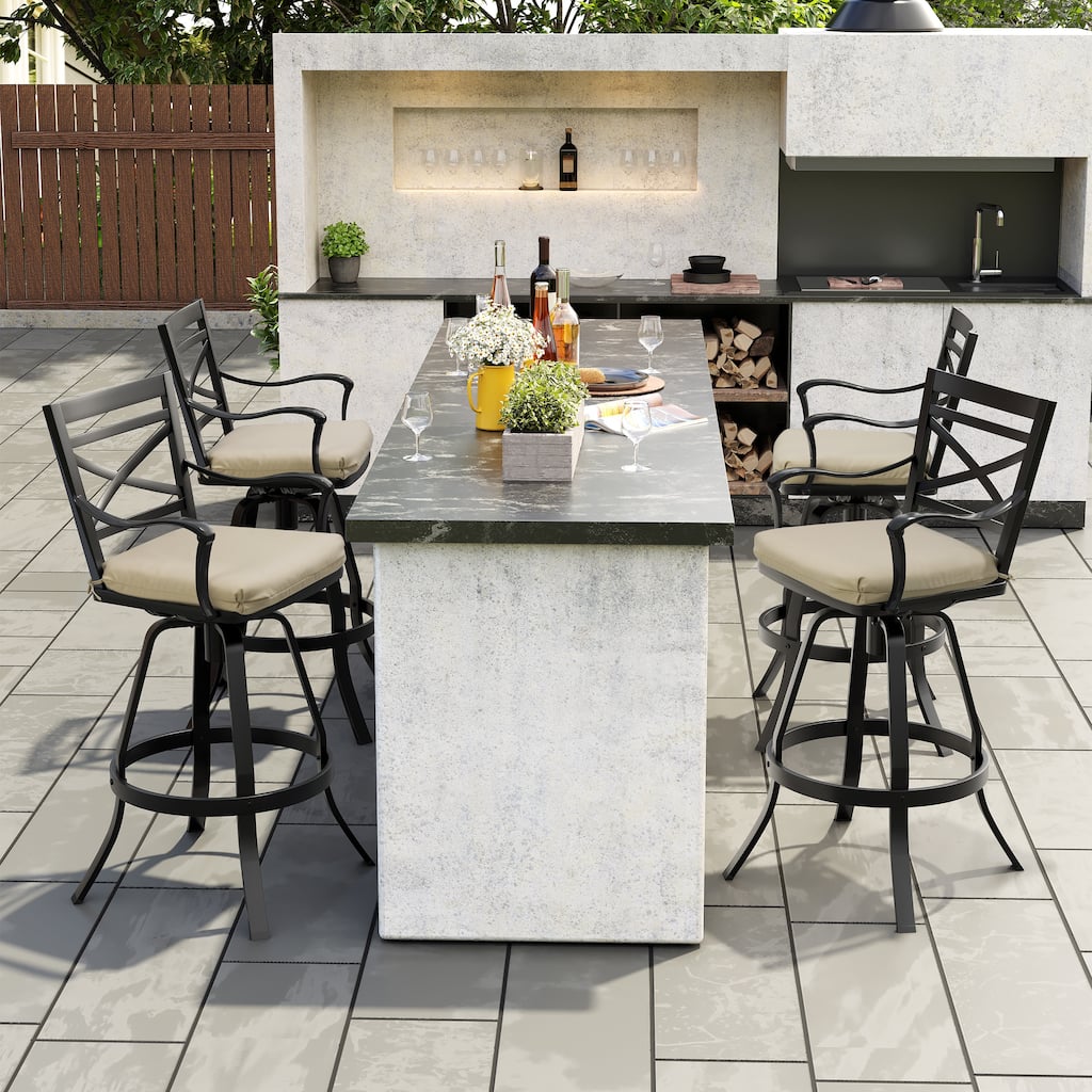 Outdoor Cast Aluminum Patio Swivel Bar Stool Bar Chair with Sunbrella Cushion