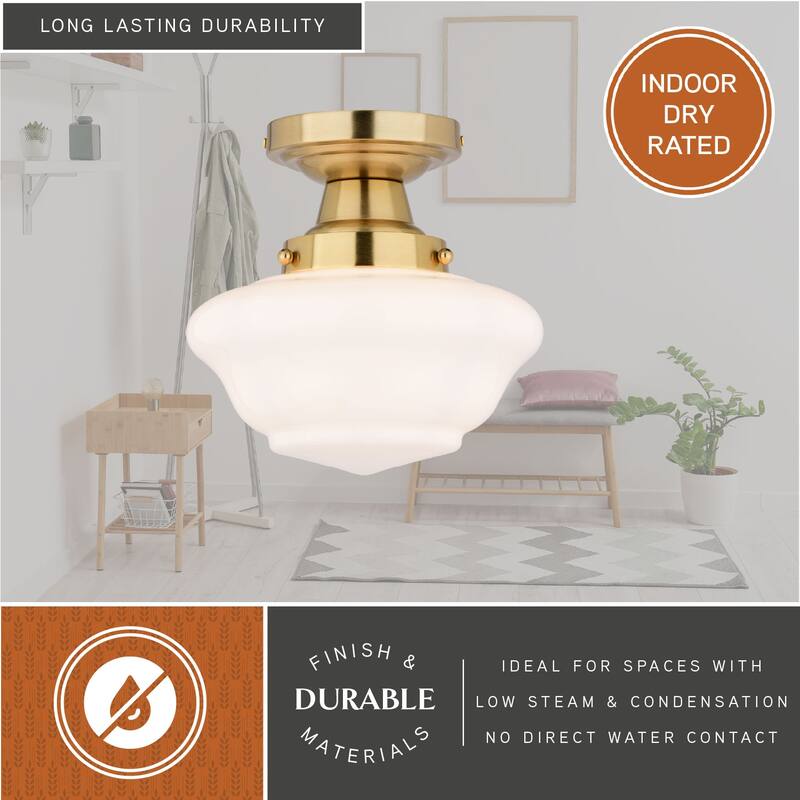 Eastgate 8.75-in W Traditional Semi Flush Mount Ceiling Light White Schoolhouse Glass