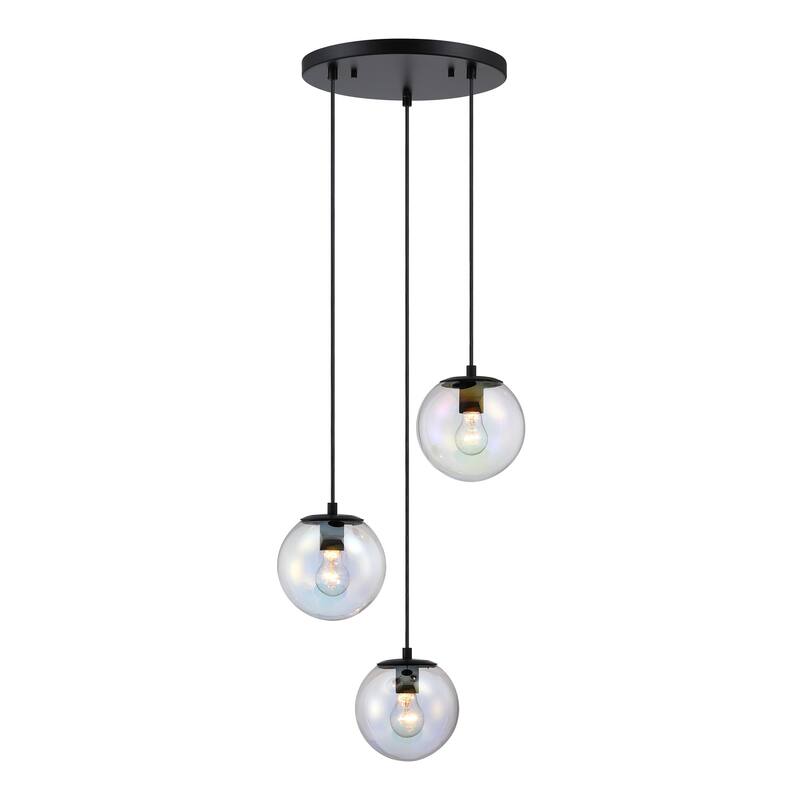 Neva 3-Light Matte Black Transitional Globe Chandelier for Entryways with 7 in. Clear Iridescent Glass Shades - 17.75