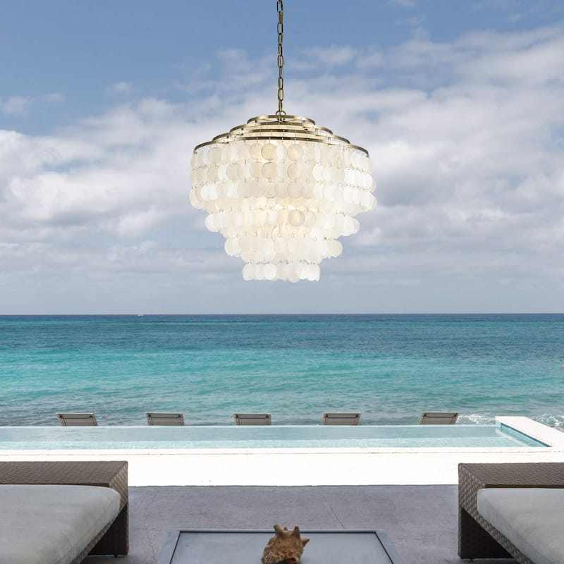 6-Light 22" Glam Coastal Capiz Tierd Chandelier 4-Tier Vintage Natural Seashell Hanging Light - W22''