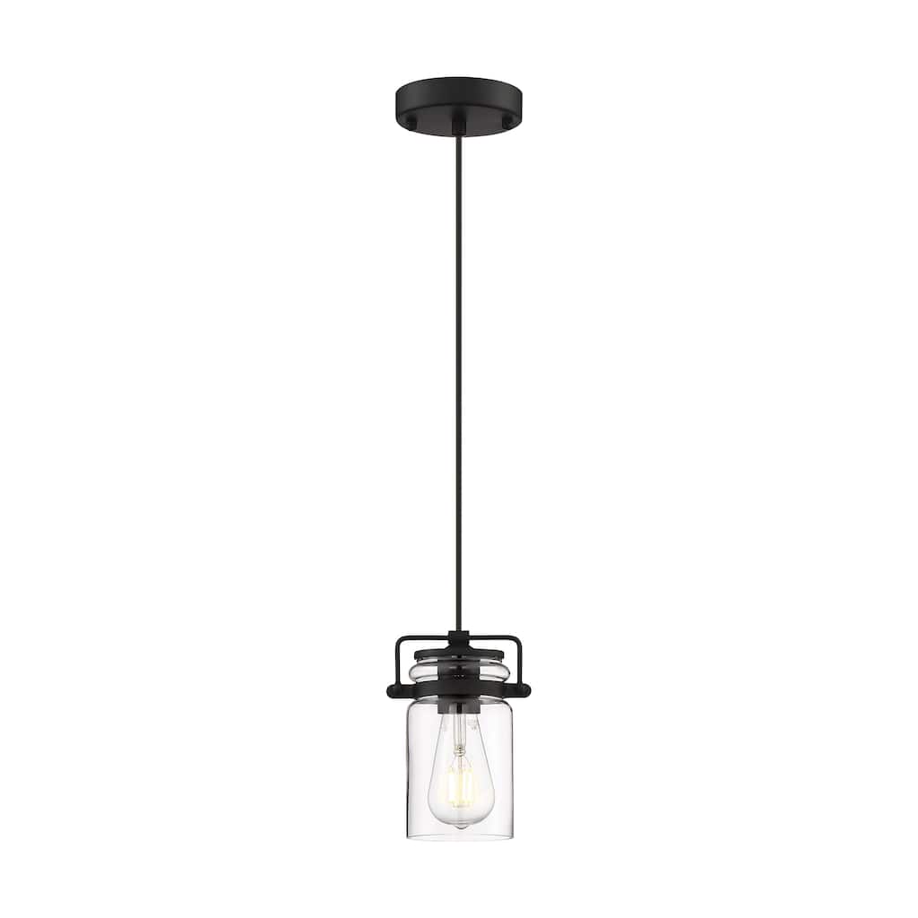 Antebellum 1-Light Mini Pendant Fixture Matte Black Finish with Clear Glass
