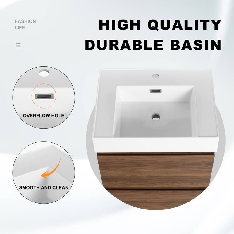 BNK 24/30 inch Freestanding Single Sink Bathroom Vanity with 2 Soft Close Drawers