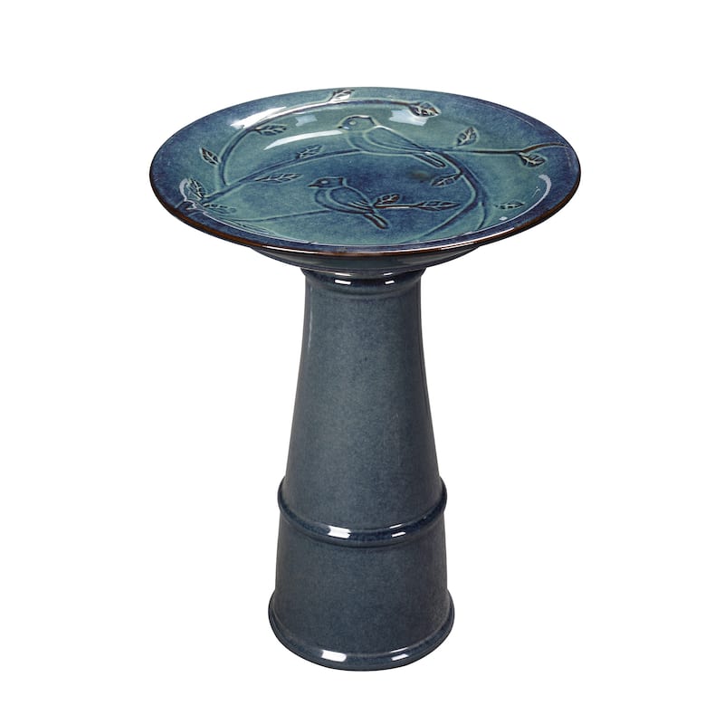 Ceramic Outdoor Garden Birdbath - 21.5" - Blue