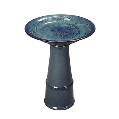 Ceramic Outdoor Garden Birdbath - 21.5" - Blue