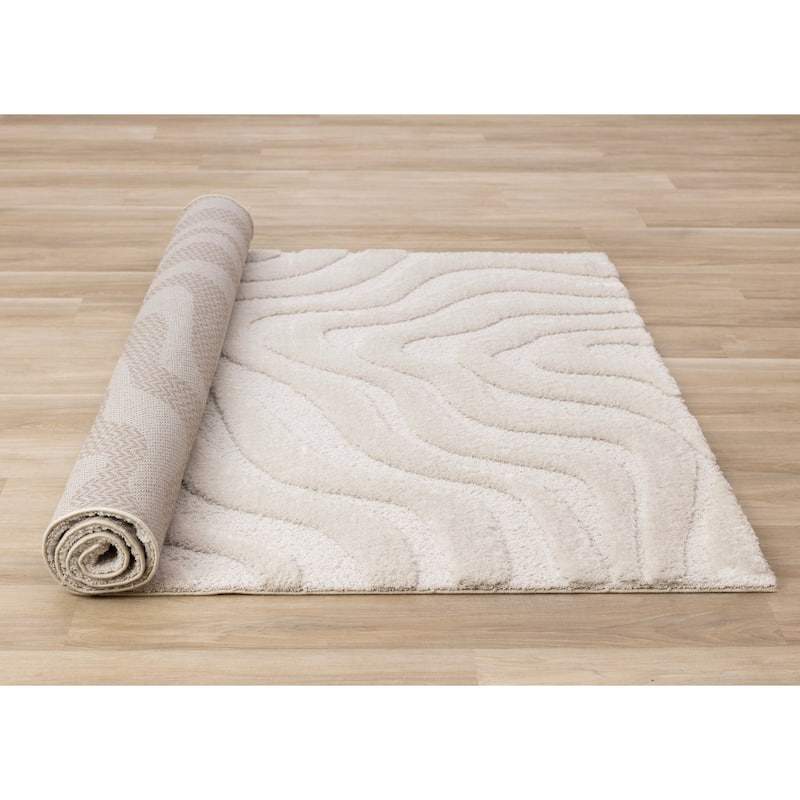 Lincoln Collection - Modern Luxurious Plush White Curves Area Rug
