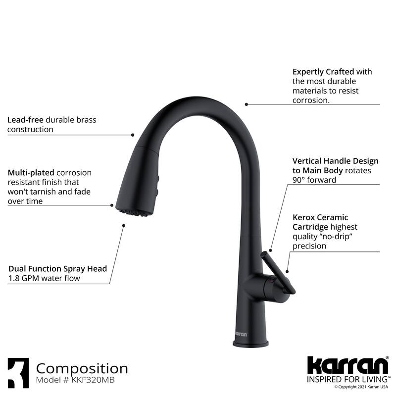 Karran Kentland One-Handle Pull Down Dual Function Sprayer Kitchen Faucet