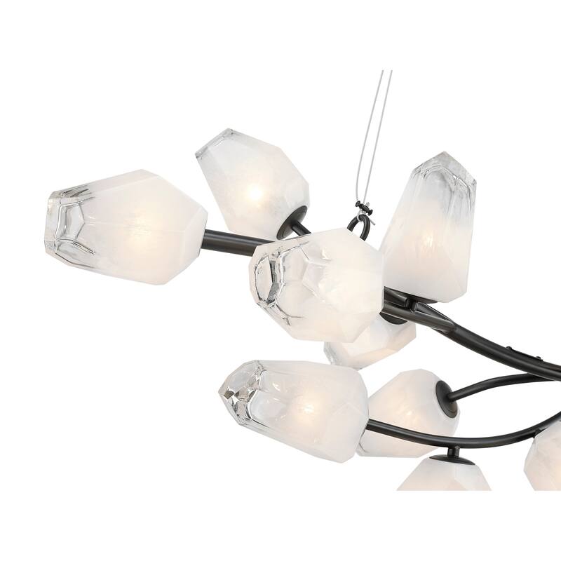 20-Light black iron frame chandelier with white glass shades