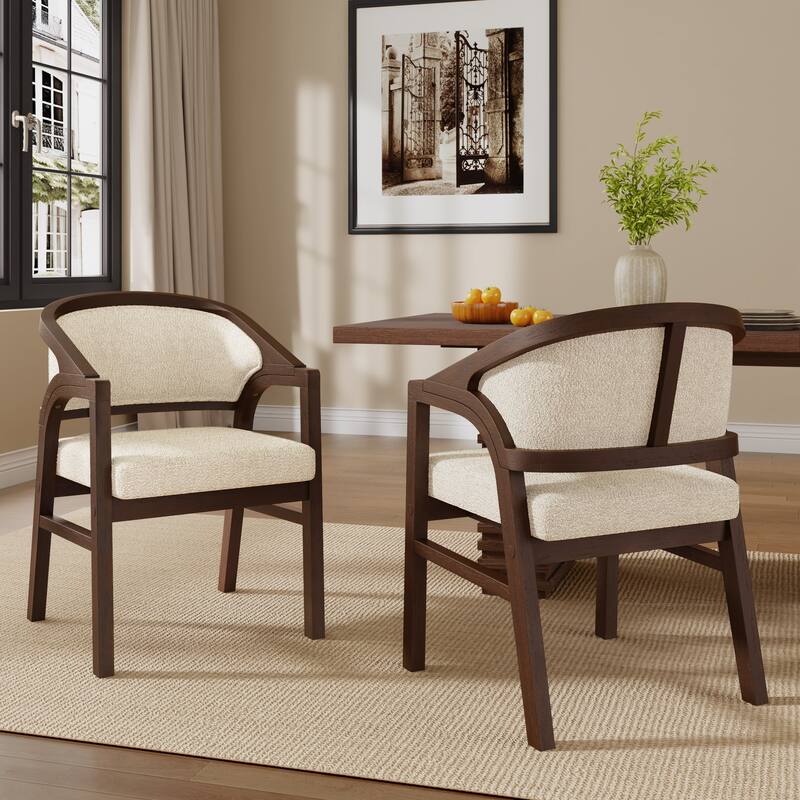 Christopher Knight Home - Nala Modern Upholstered Wood Dining Chair with Ergonomic Curved Back (Set of 2) - Beige+Walnut